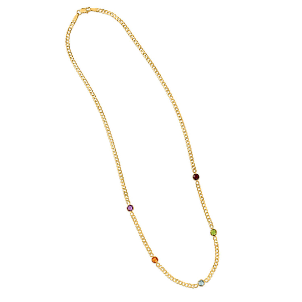 14K Yellow Gold Multi Gemstone Curb Chain Necklace, view 3