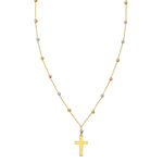 14K Tri Color Gold Beaded Cross Necklace