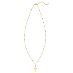 14K Tri Color Gold Beaded Cross Necklace, view 2