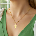14K Tri Color Gold Beaded Cross Necklace, view 4