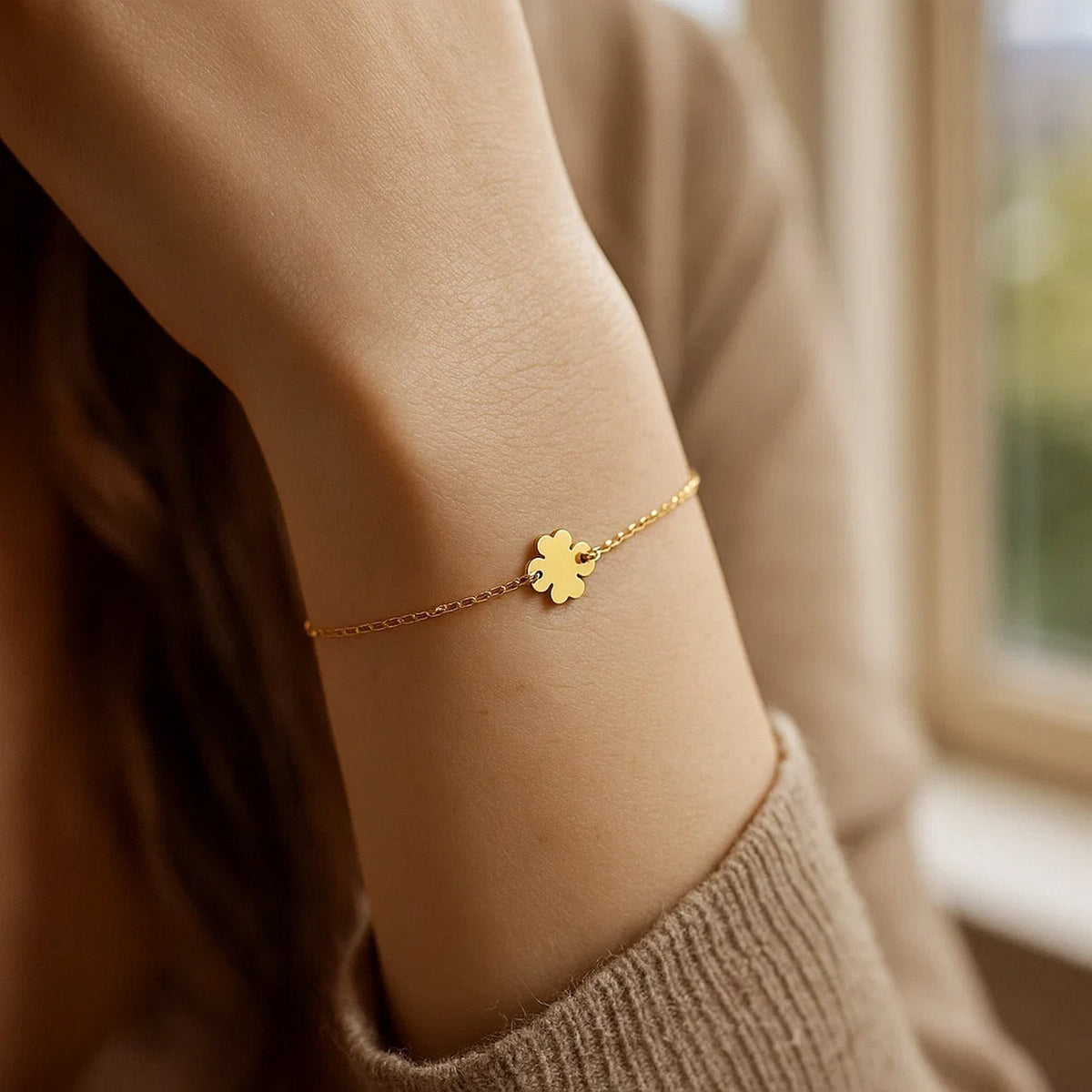 14K Yellow Gold Clover Bracelet, view 3