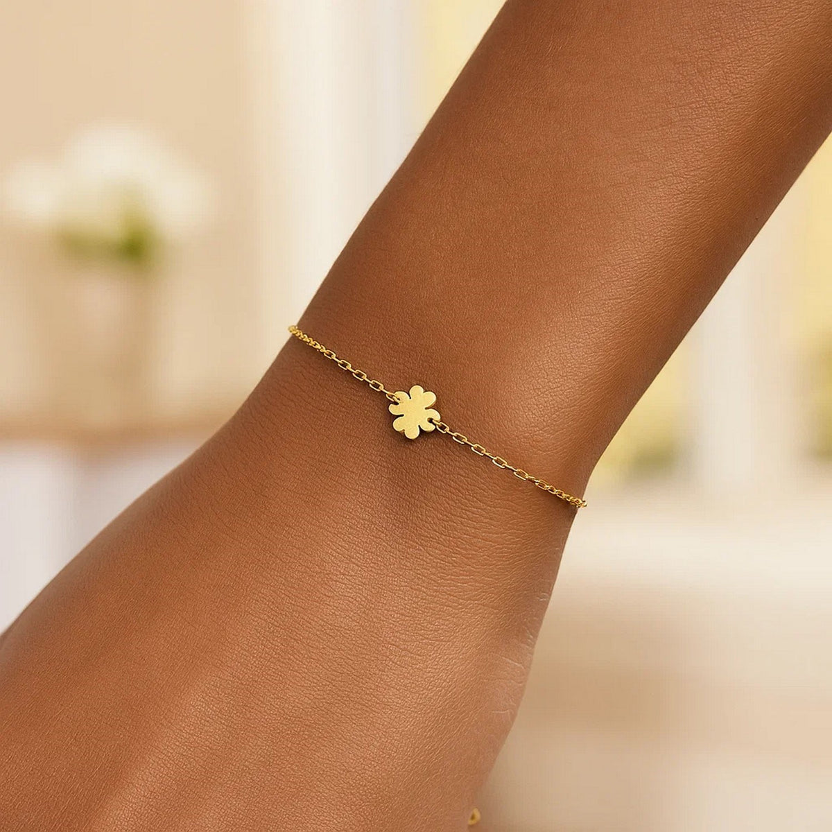 14K Yellow Gold Clover Bracelet, view 4