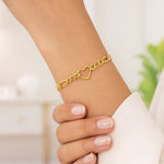 14K Yellow Gold 7 inch Figaro Chain Bracelet with Heart (4.50 mm), view 9