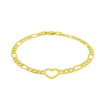 14K Yellow Gold 7 inch Figaro Chain Bracelet with Heart (4.50 mm), view 2