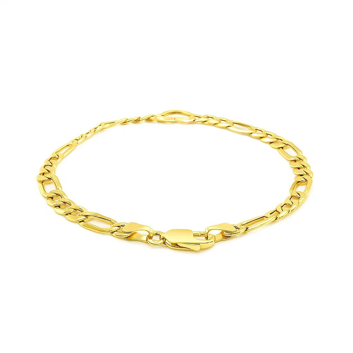 14K Yellow Gold 7 inch Figaro Chain Bracelet with Heart (4.50 mm), view 3