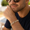 14K Yellow Gold White Pave High Polish Modern Lite Figaro Bracelet (9.50 mm), view 2