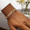 14K Yellow Gold White Pave High Polish Modern Lite Figaro Bracelet (9.50 mm), view 3