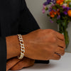 14K Yellow Gold White Pave High Polish Modern Lite Figaro Bracelet (9.50 mm), view 4