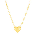 14K Yellow Gold Paperclip Chain Necklace with Puffed Heart