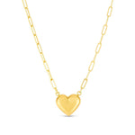 14K Yellow Gold Paperclip Chain Necklace with Puffed Heart, view 2