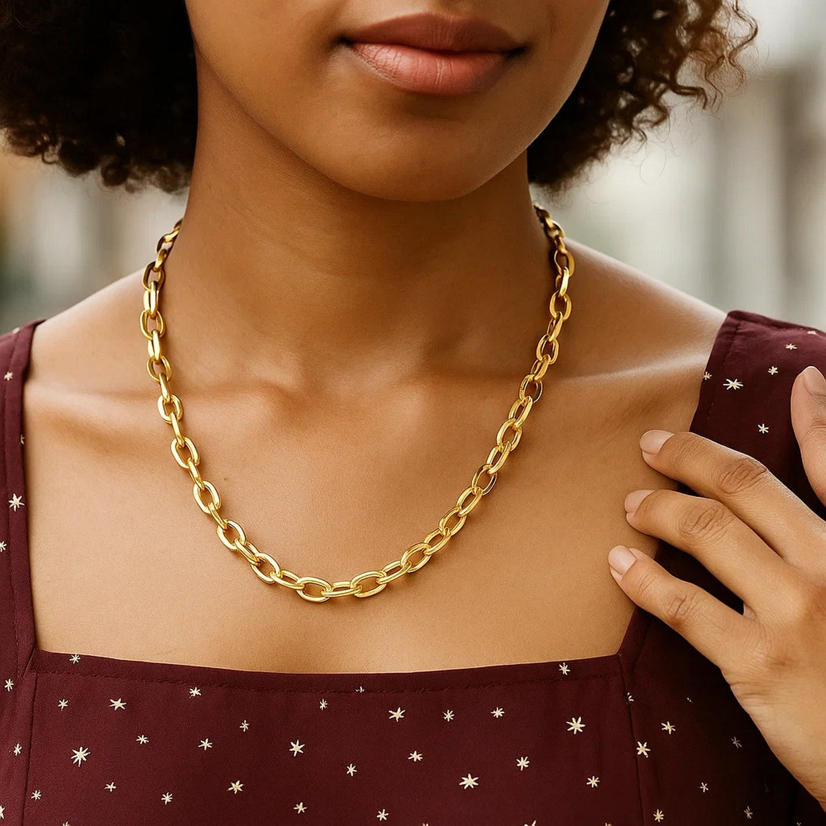 14K Yellow Gold Cable Chain Style Polished Necklace, view 4