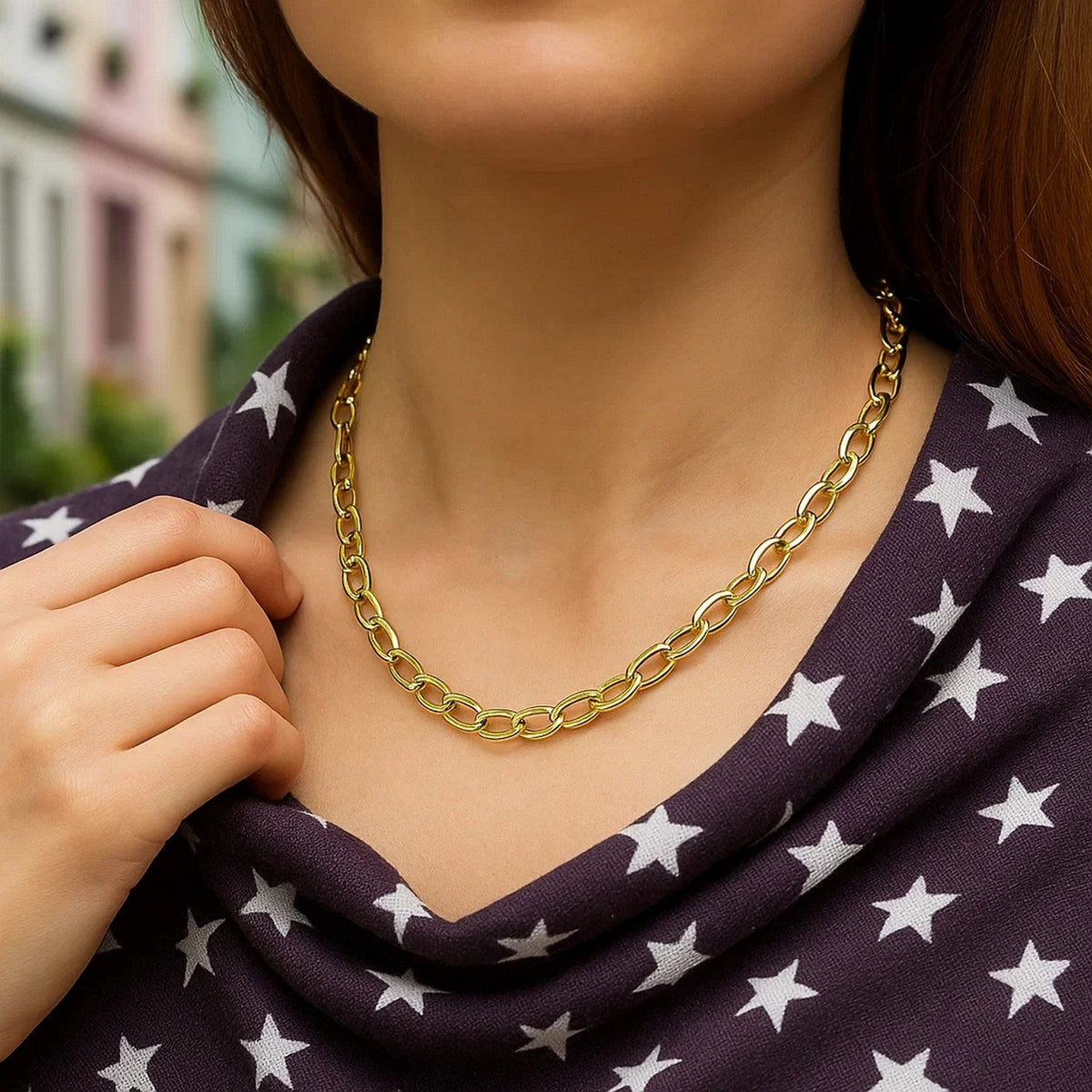 14K Yellow Gold Cable Chain Style Polished Necklace, view 5