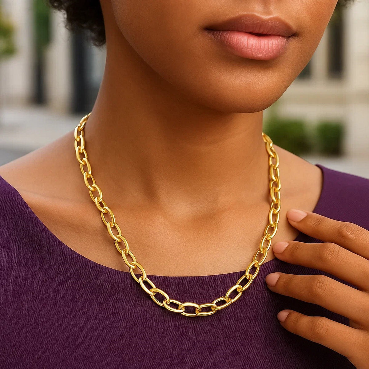14K Yellow Gold Cable Chain Style Polished Necklace, view 6