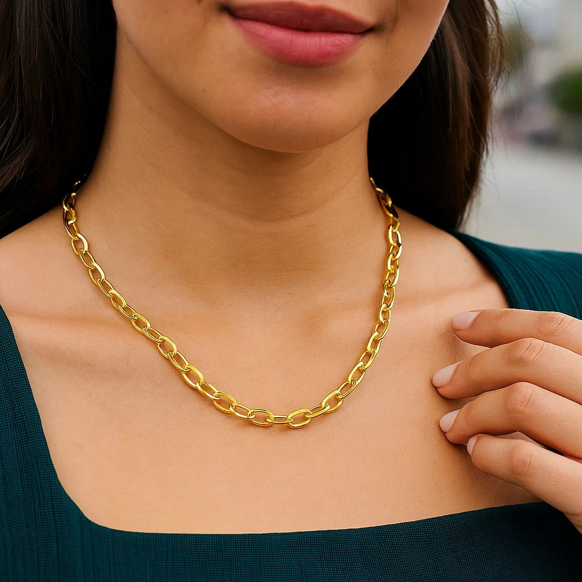 14K Yellow Gold Cable Chain Style Polished Necklace, view 7