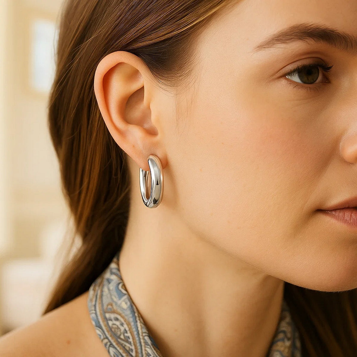 Sterling Silver Classic Round Hoop Earrings, view 3