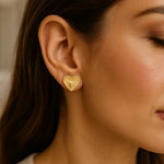 14K Yellow Gold Radiating Heart Stud Earrings, view 2