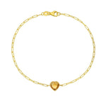 14K Yellow Gold Citrine Heart Bracelet (1.50 mm), view 2