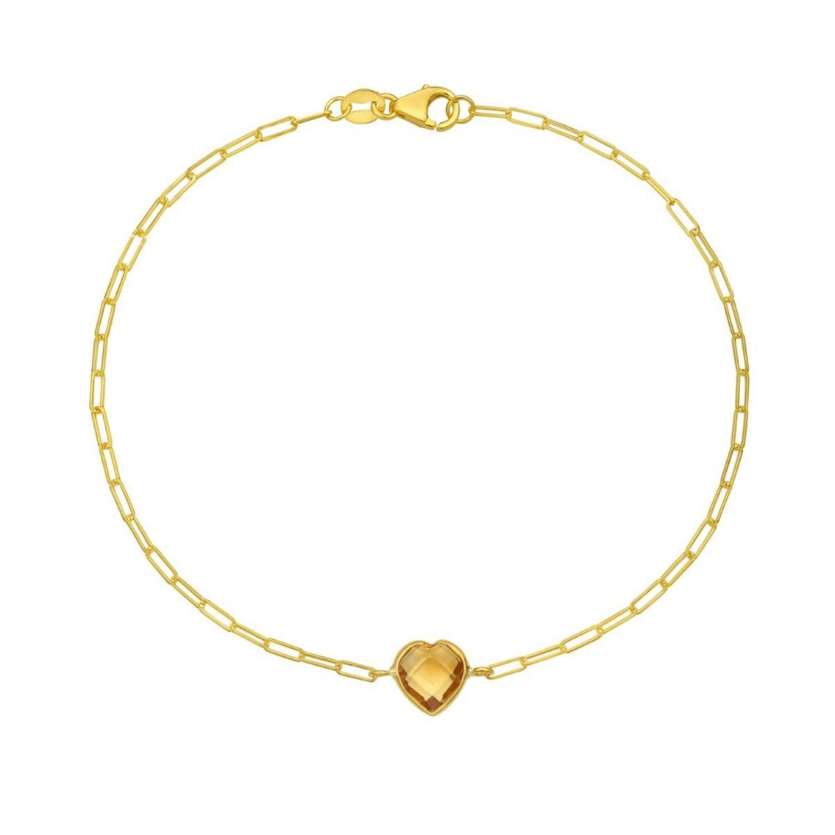 14K Yellow Gold Citrine Heart Bracelet (1.50 mm), view 2