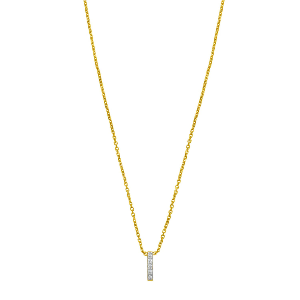 14K Yellow Gold Mini Diamond I Initial Pendant Necklace