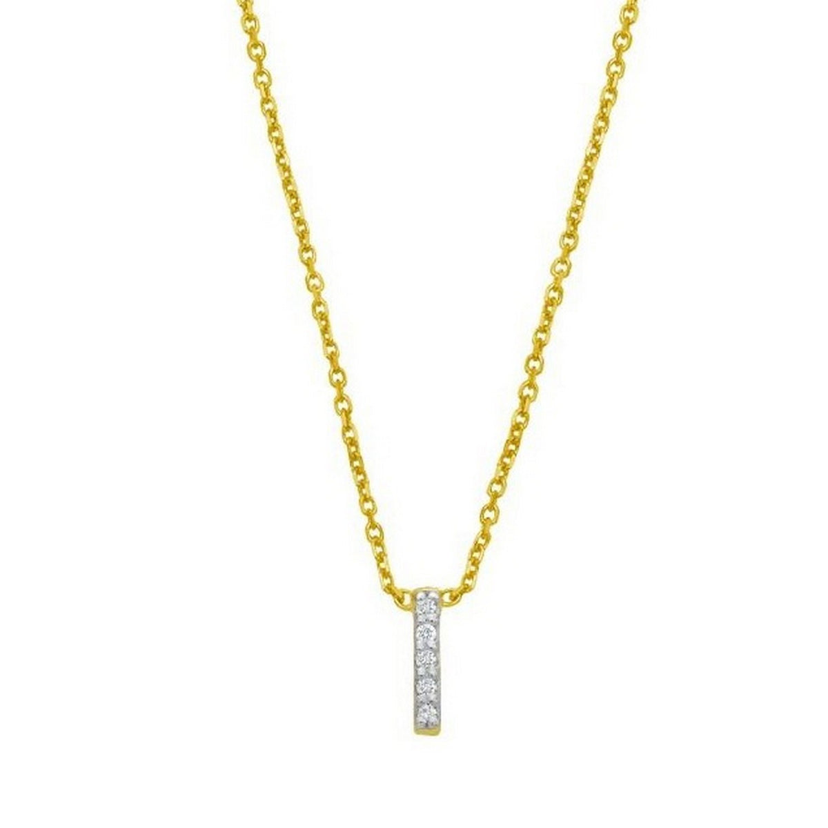 14K Yellow Gold Mini Diamond I Initial Pendant Necklace, view 3