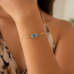 14K Yellow Gold Blue Topaz Paperclip Bracelet (1.50 mm), view 3