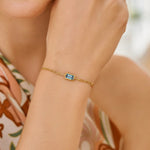 14K Yellow Gold Blue Topaz Paperclip Bracelet (1.50 mm), view 4