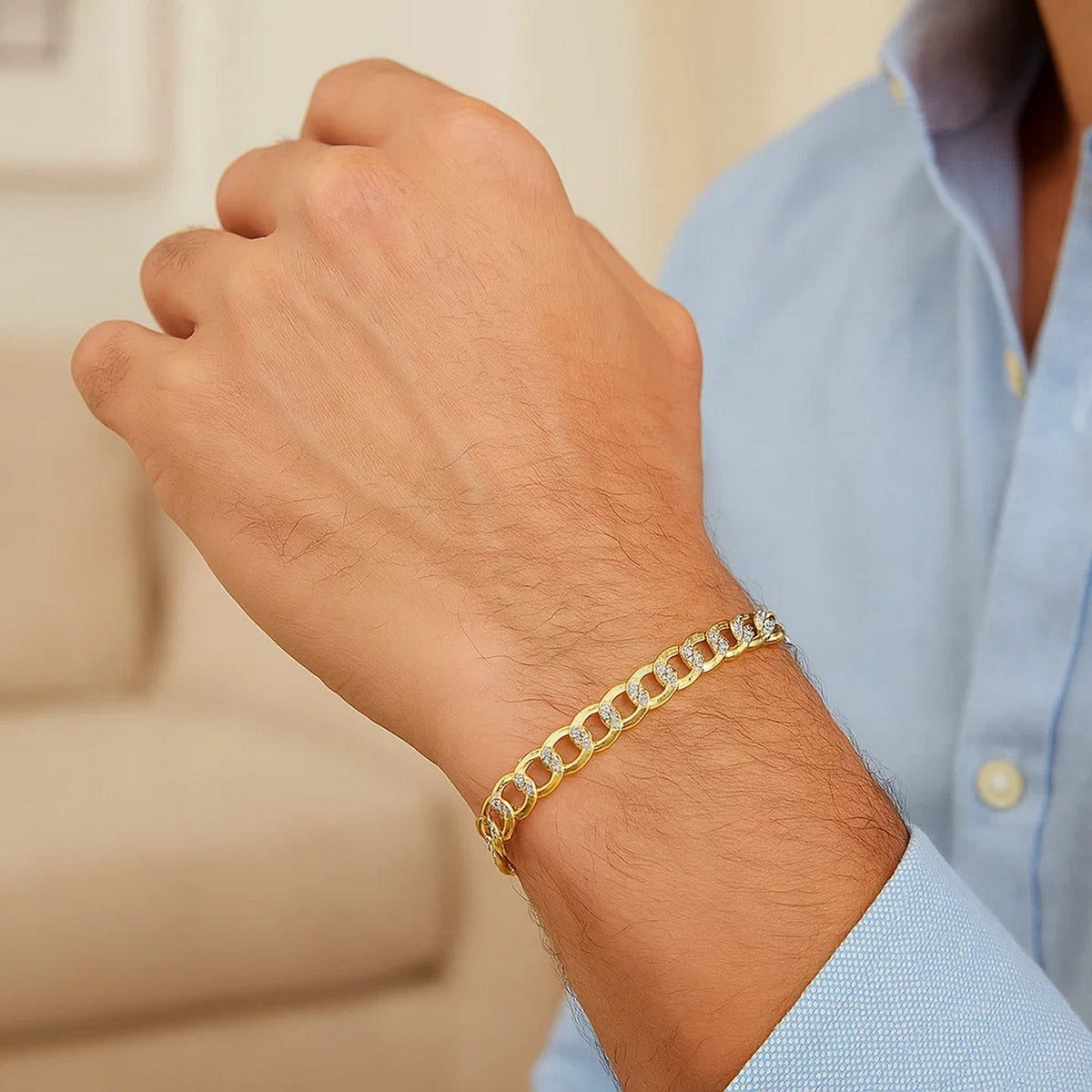 14K Two Tone Gold Pave Curb Bracelet (4.60 mm), view 2