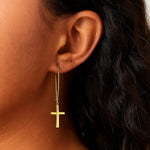 14K Yellow Gold Dangle Cross Earrings, view 2
