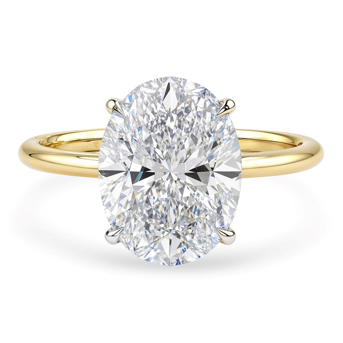 3 Carat Oval Lab Grown IGI G/VS1 Diamond Solitaire Ring in 14K Yellow Gold, view 2