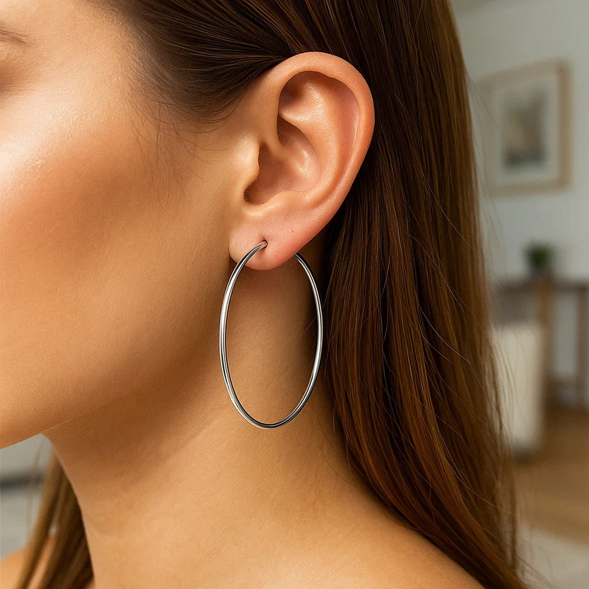Sterling Silver Large Polished Round Hoop Earrings (60.00 mm), view 2
