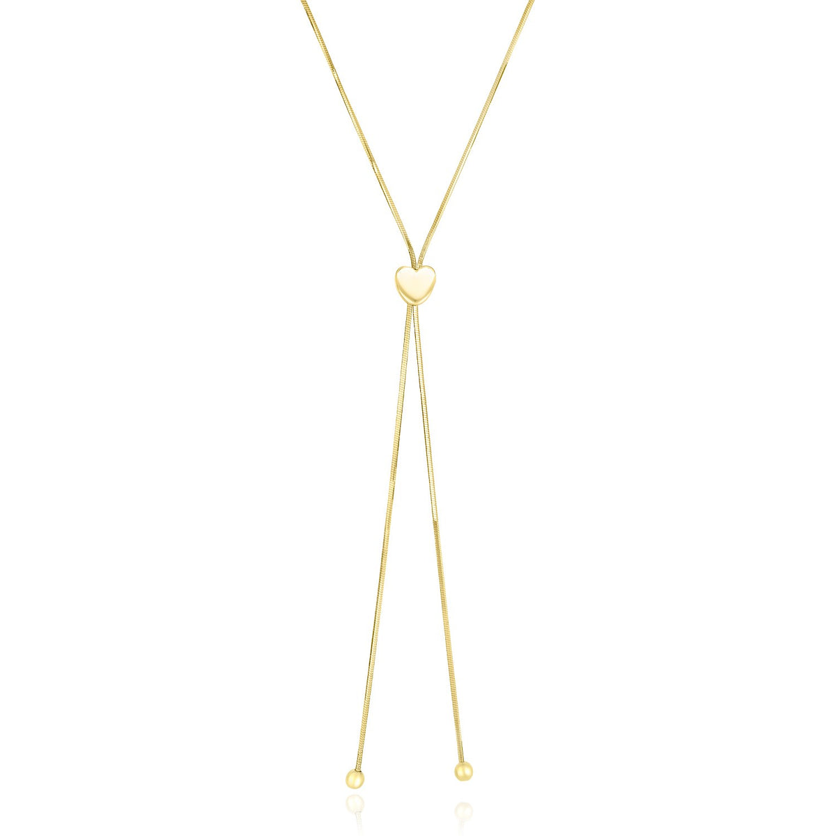 14K Yellow Gold Adjustable Heart Style Lariat Necklace