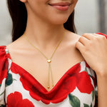 14K Yellow Gold Adjustable Heart Style Lariat Necklace, view 4