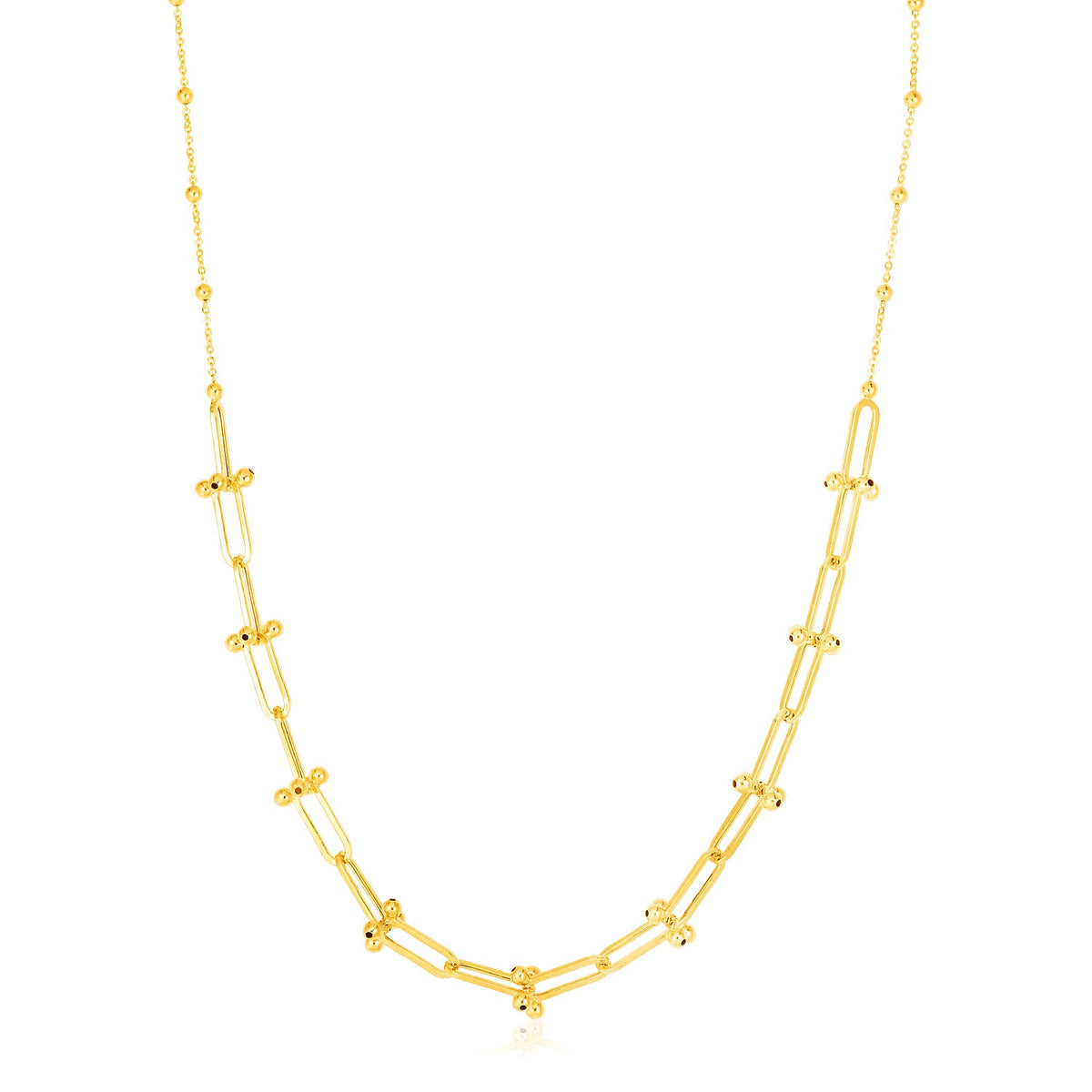 14K Yellow Gold Beaded U Link Chain Necklace