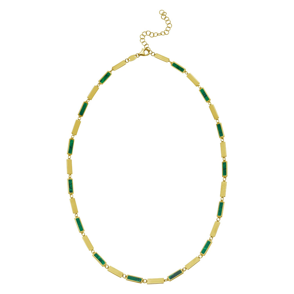 14K Yellow Gold Malachite Rectangle Links Necklace (3.50 mm), view 2