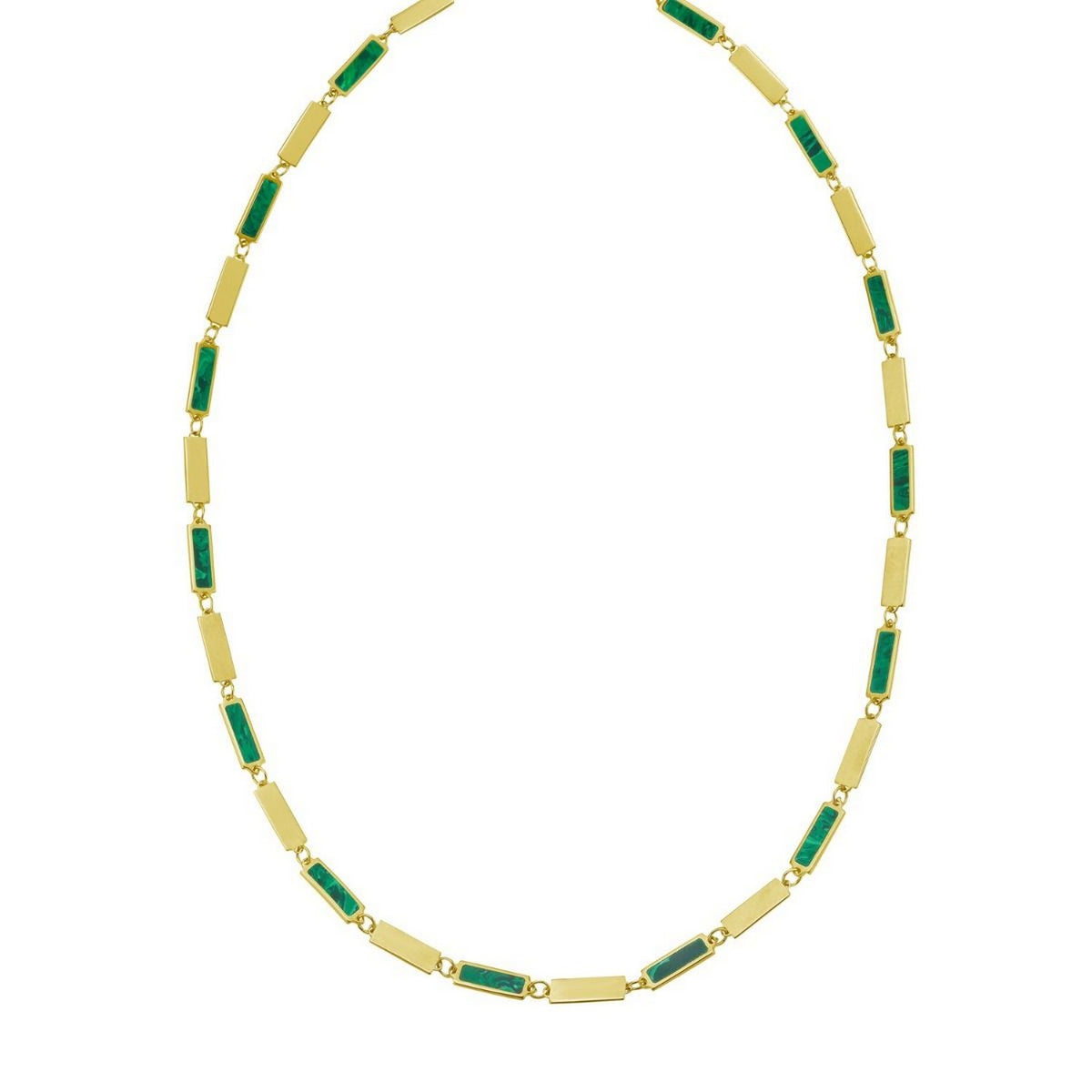 14K Yellow Gold Malachite Rectangle Links Necklace (3.50 mm), view 3