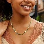 14K Yellow Gold Malachite Rectangle Links Necklace (3.50 mm), view 4