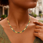 14K Yellow Gold Malachite Rectangle Links Necklace (3.50 mm), view 5
