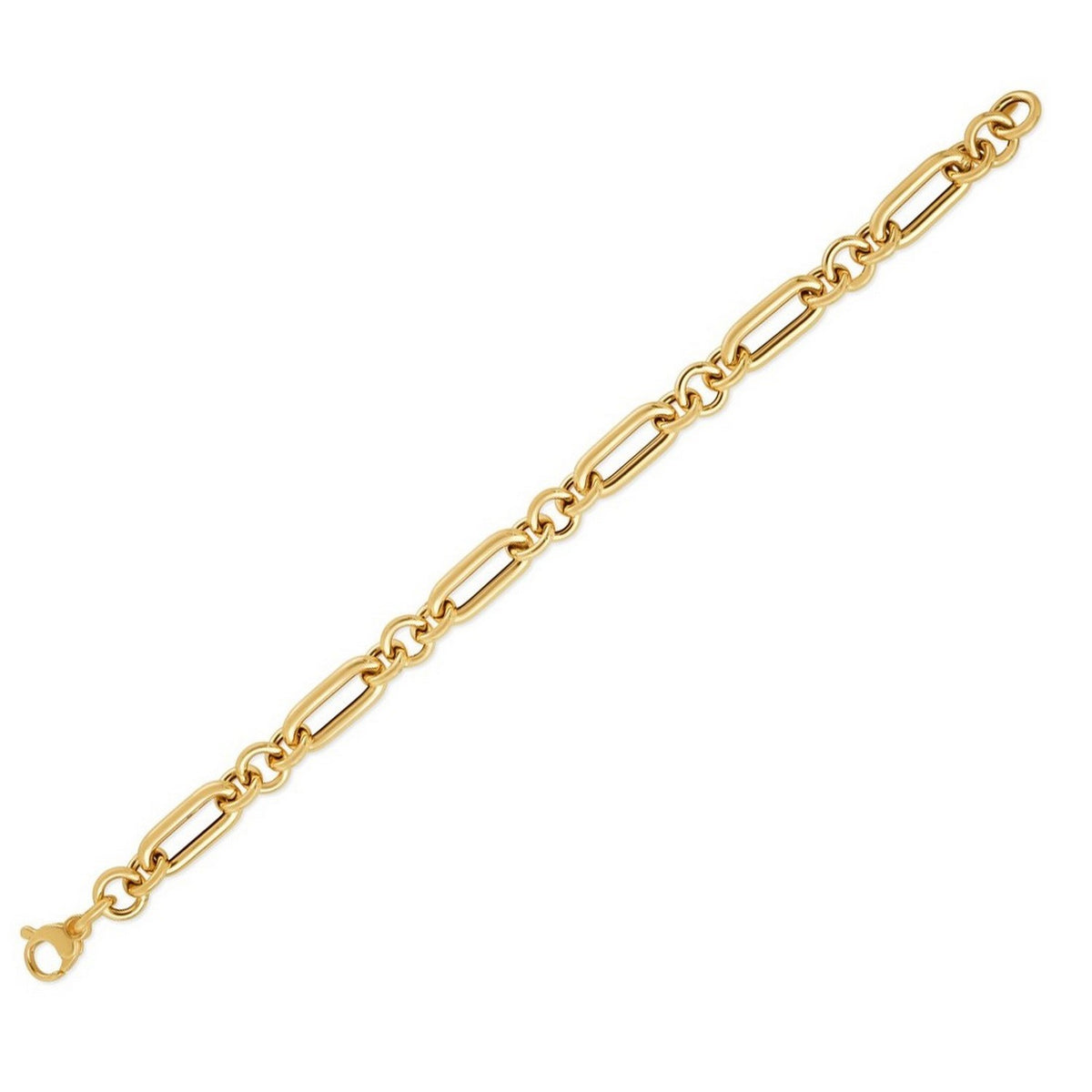 14K Yellow Gold Italian Alternating Paperclip Round Links Bracelet (8.00 mm)