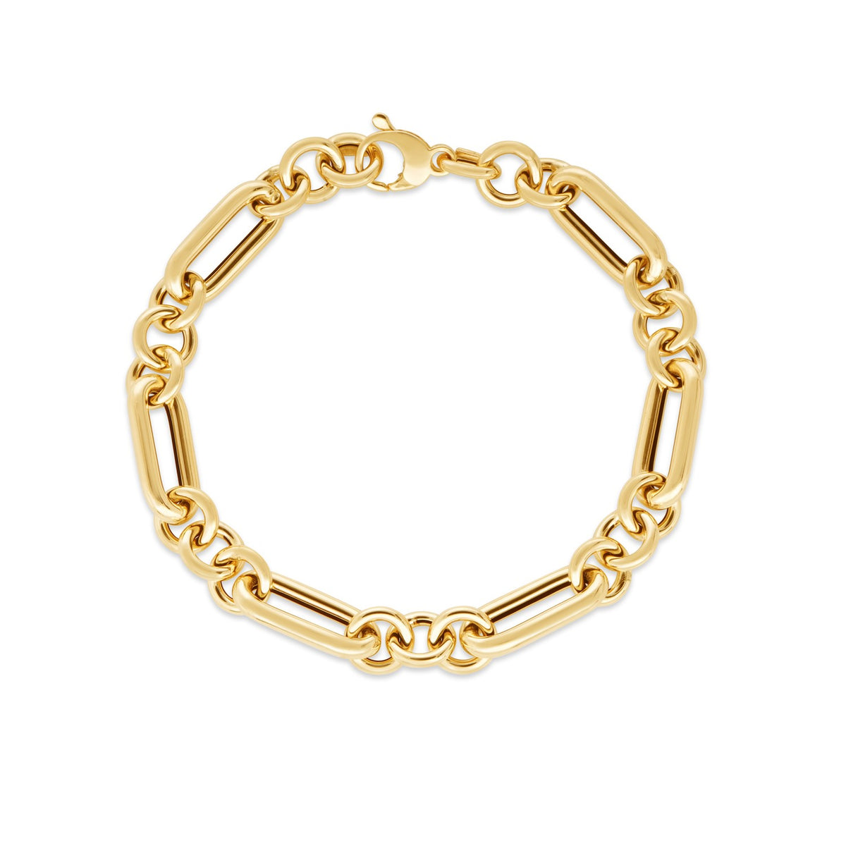 14K Yellow Gold Italian Alternating Paperclip Round Links Bracelet (8.00 mm), view 2