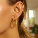 14K Yellow Gold Polished Medium Bead Hoop Earrings, view 3