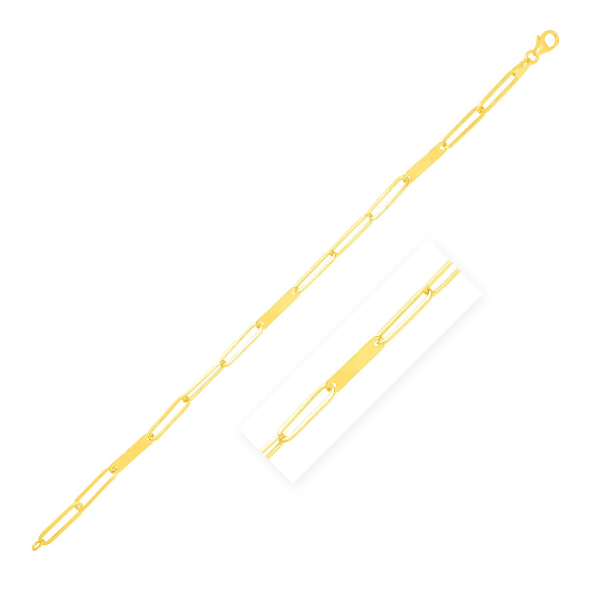 14K Yellow Gold Alternating Paperclip Chain Link and Gold Bar Bracelet (3.60 mm)