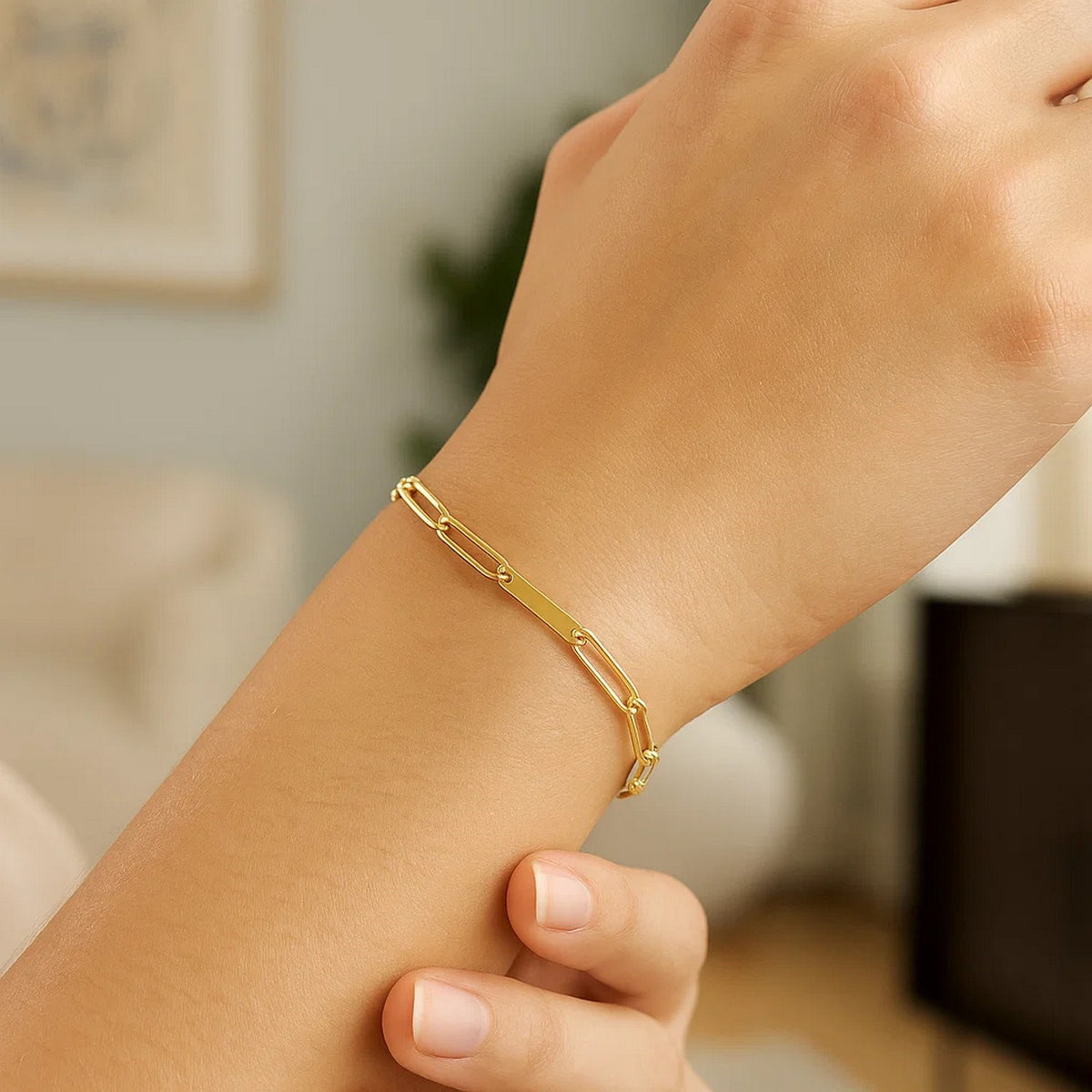 14K Yellow Gold Alternating Paperclip Chain Link and Gold Bar Bracelet (3.60 mm), view 2