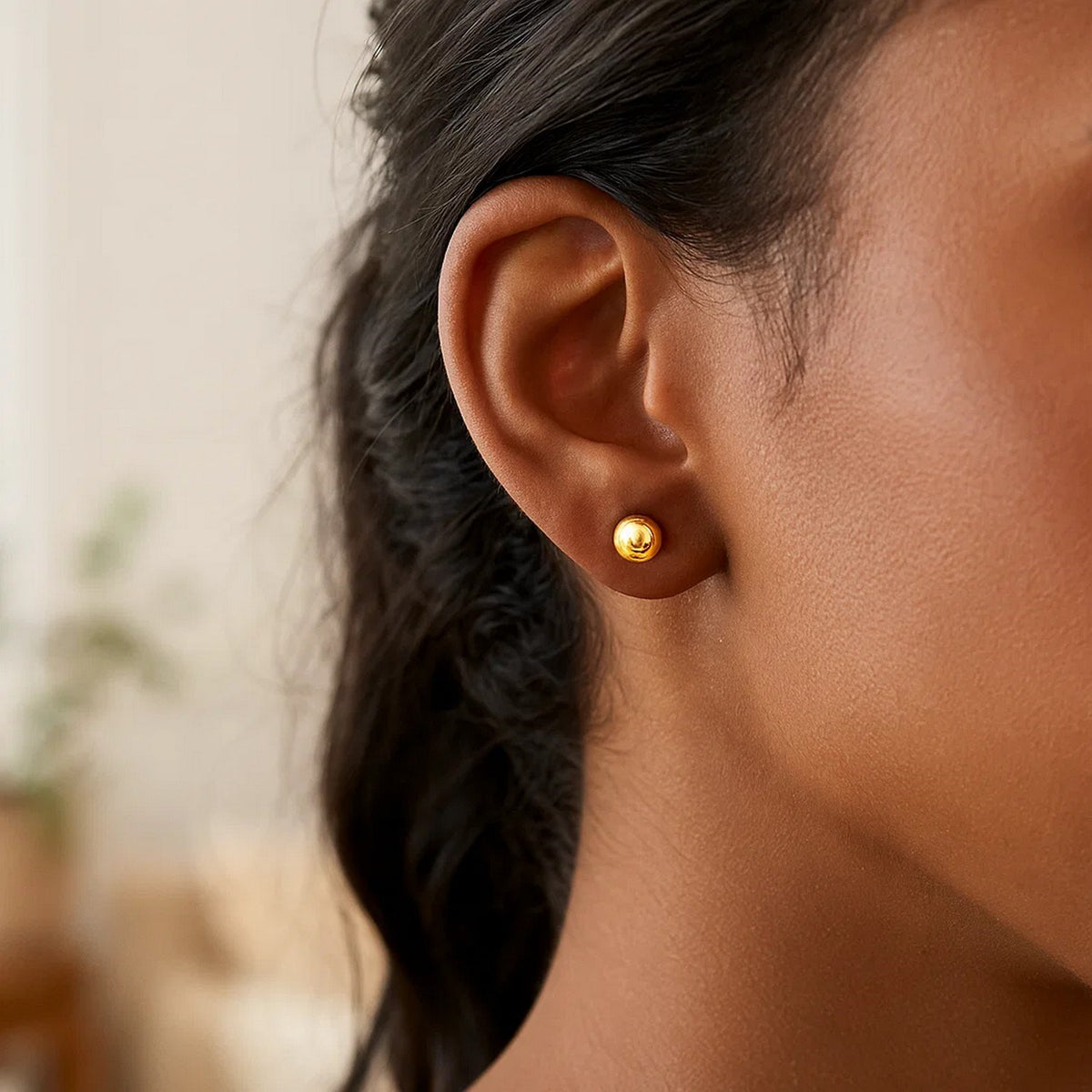14K Yellow Gold Round Stud Earrings (6.00 mm), view 6