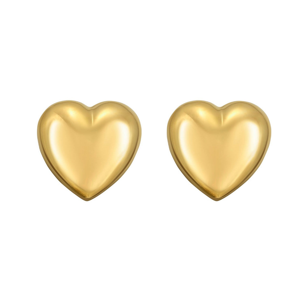 Sterling Silver Yellow Gold Plated Puffed Large Heart Stud Earrings, view 2