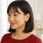 Sterling Silver Yellow Gold Plated Puffed Large Heart Stud Earrings, view 3
