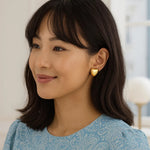 Sterling Silver Yellow Gold Plated Puffed Large Heart Stud Earrings, view 4