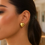 Sterling Silver Yellow Gold Plated Puffed Large Heart Stud Earrings, view 5