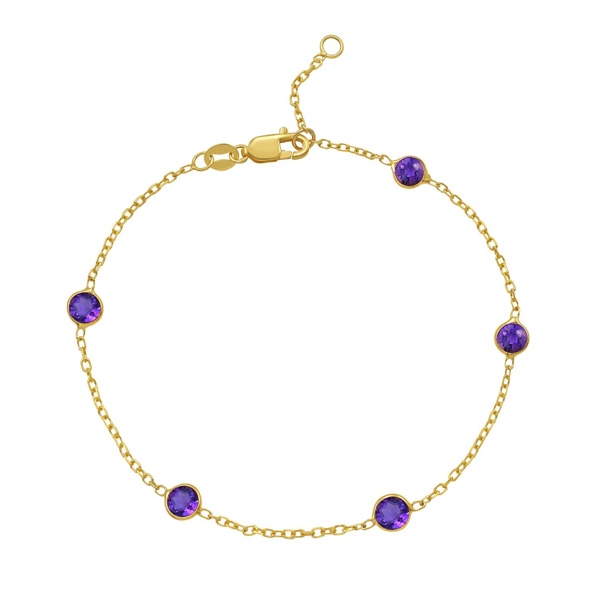 14K Yellow Gold Amethyst Station Bracelet, view 2