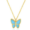 14k Yellow Gold High Polish Butterfly Turquoise Paste Necklace