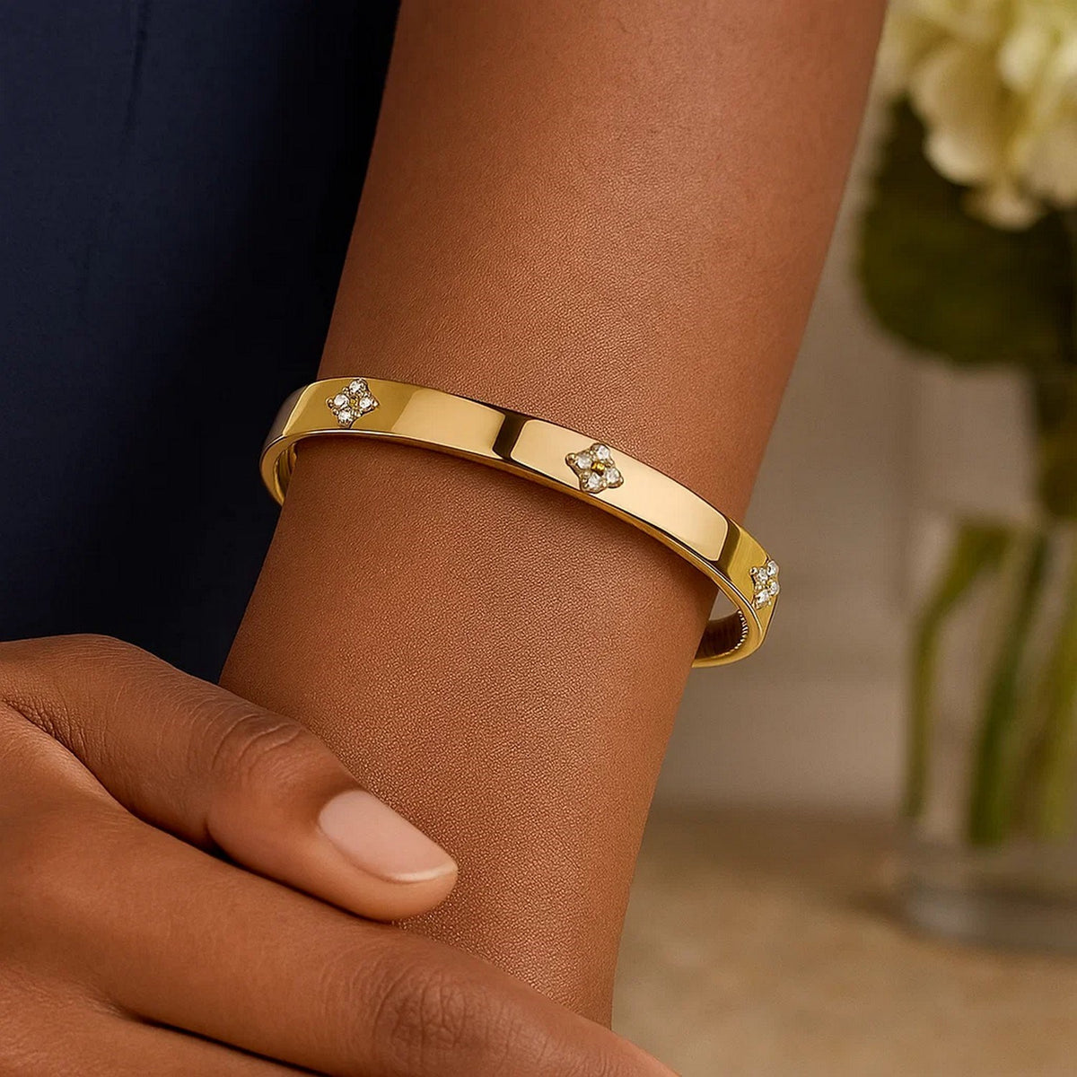 14K Yellow Gold Trilogy Diamond Bangle (5.40 mm), view 4